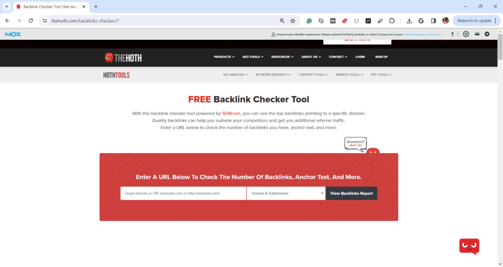 Image of Hoth Backlink Checker tool